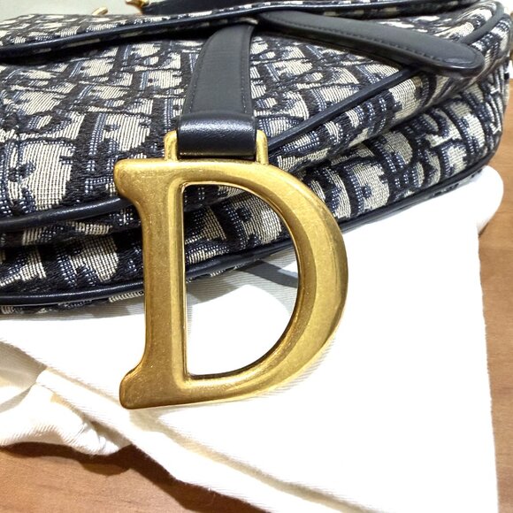 Christian Dior Oblique Saddle Bag Blue Medium w/ Dust Bag - Picture 8 of 13